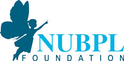 NUBPL Foundation logo, blue, featuring a child with wings